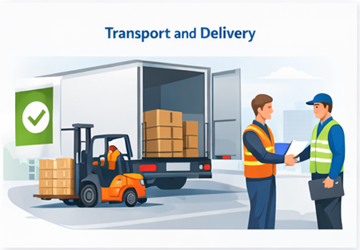 Carga de carga, transporte y confirmación de entrega exitosa